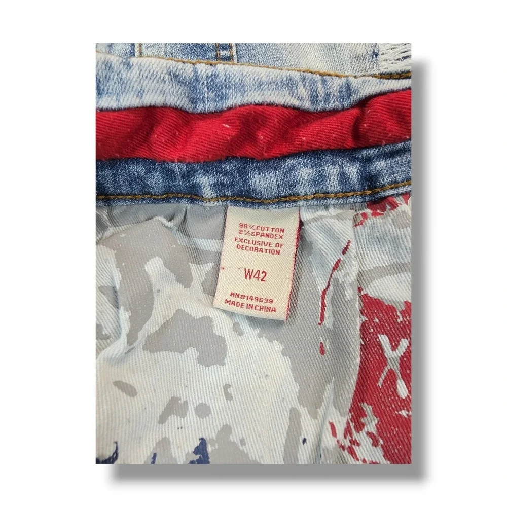 Smugglers Moon Distressed Dk Acid Wash Denim Cargo Shorts Lime Piping Men's 42